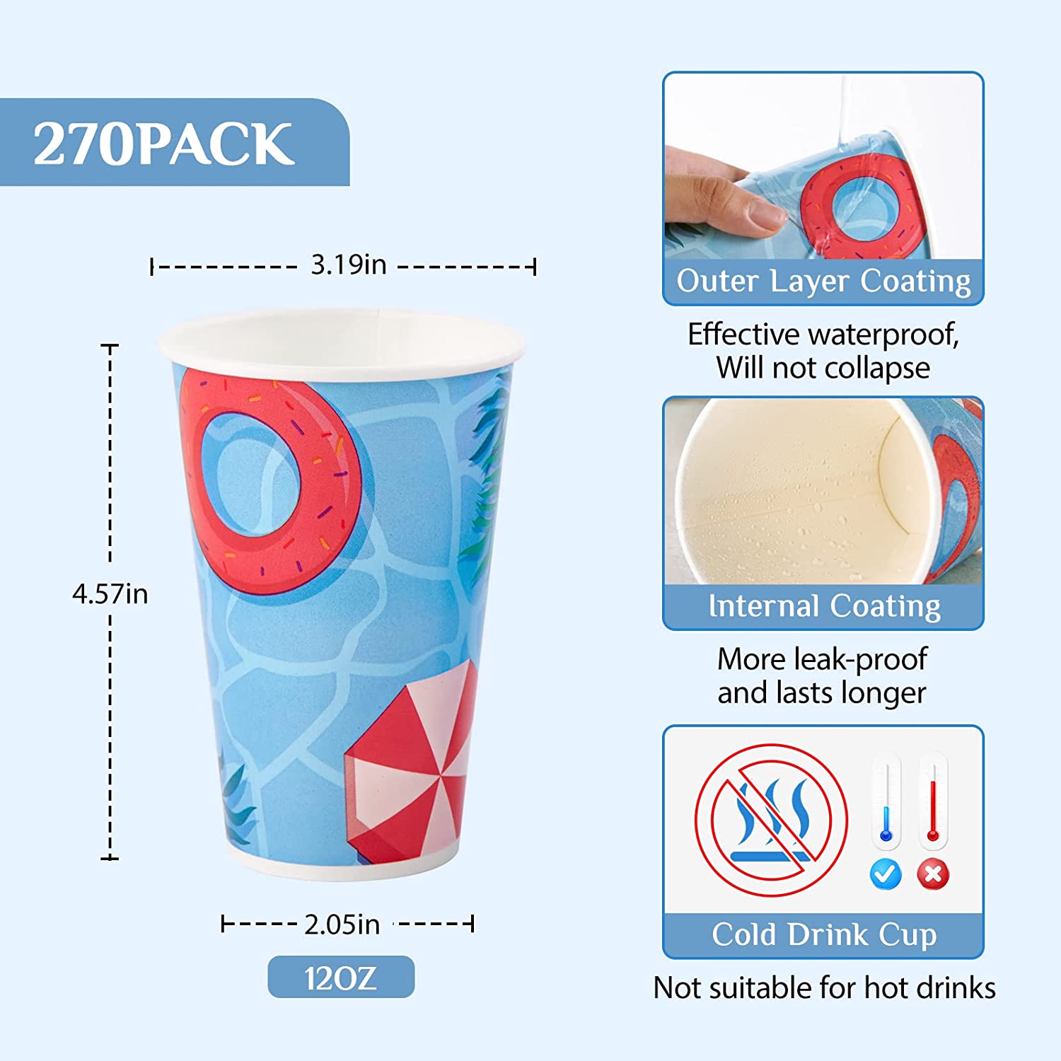 [125 Pack] 22oz Paper Cups, Disposable Paper Cups with Strawless Sip Lids, Paper Cold Cups With Lids Specially Designed for Cold Drinks, Beverages, Juices, and All Kinds of Cold Drinks - Image 2